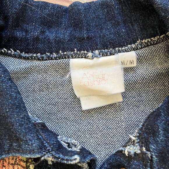 Tapestry Denim Jacket Dark Jean Horse Wagon Pattern Vintage 80s Made in Canada - Picture 8 of 8